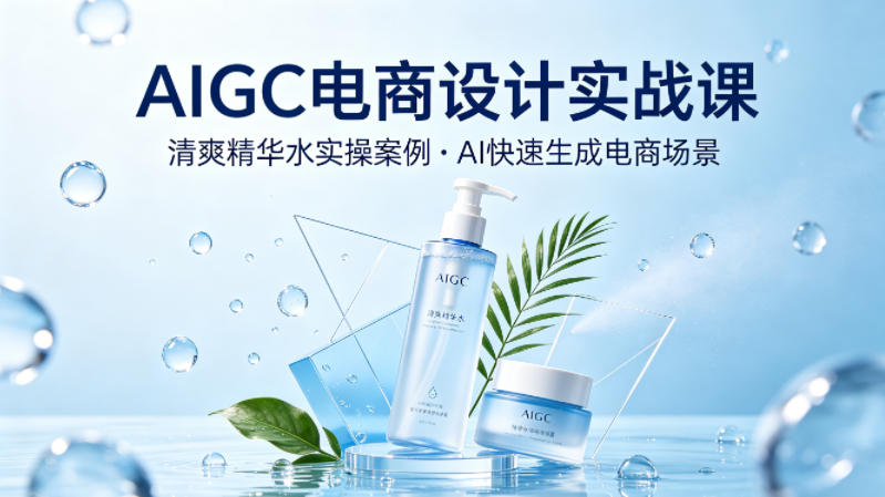 AIGC电商设计实战课，以清爽精华水为实操案例，教你用AI快速生成电商场景-创薯资源