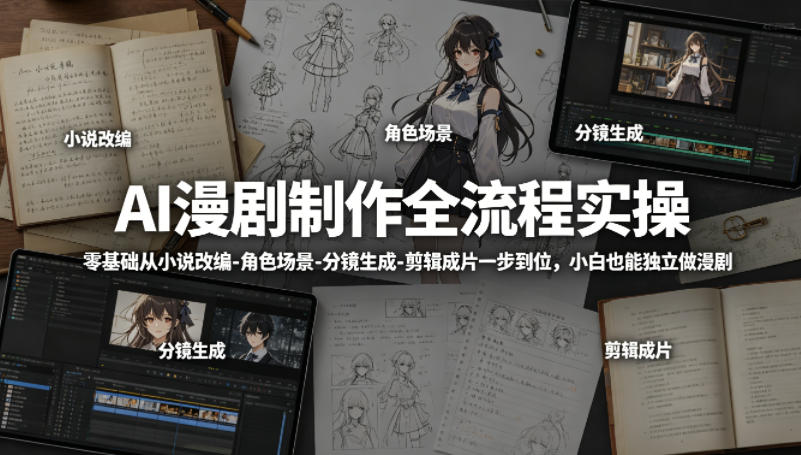AI漫剧制作全流程实操，零基础从小说改编-角色场景-分镜生成-剪辑成片一步到位，小白也能独立做漫剧-创薯资源