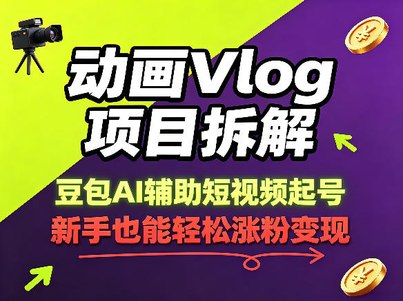 动画Vlog项目拆解，豆包AI辅助短视频起号，新手也能轻松涨粉，43条作品涨粉8.3W-创薯资源