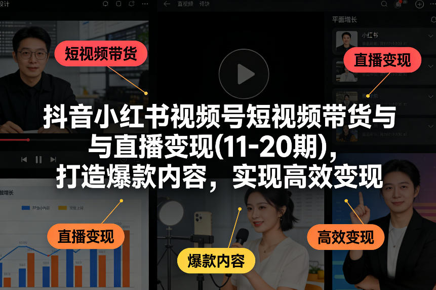 抖音小红书视频号短视频带货与直播变现(10-21期)，打造爆款内容，实现高效变现(更新05月08日)-创薯资源