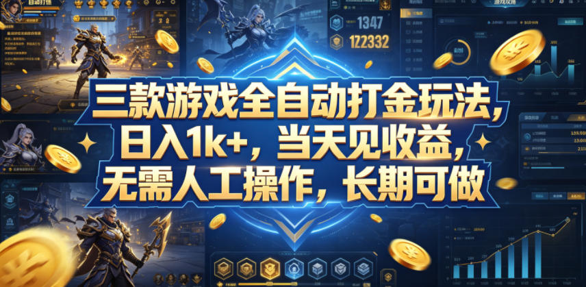 三款游戏全自动打金玩法，日入1k+，当天见收益，无需人工操作，长期可做【揭秘】-创薯资源