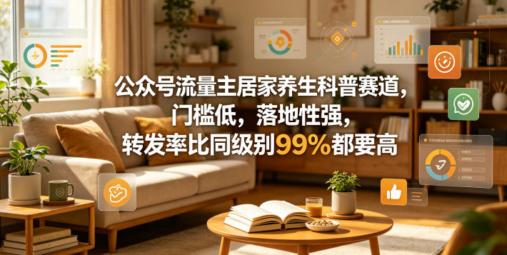 公众号流量主居家养生科普赛道，门槛低，落地性强，转发率比同级别99％都要高-创薯资源