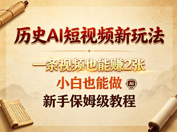 历史AI短视频新玩法，一条视频也能賺2张，小白也能做，新手保姆级教程-创薯资源