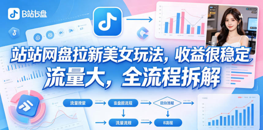B站网盘拉新美女玩法，收益很稳定，流量大，全流程拆解-创薯资源