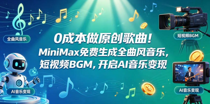 0成本做原创歌曲！MiniMax免费生成全曲风音乐，短视频BGM，开启AI音乐变现-创薯资源