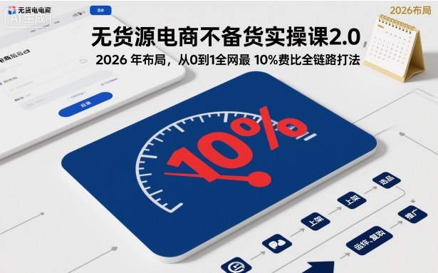 无货源电商不备货实操课2.0,2026年布局,从0到1全网最低10%费比全链路打法【更新26年5月】