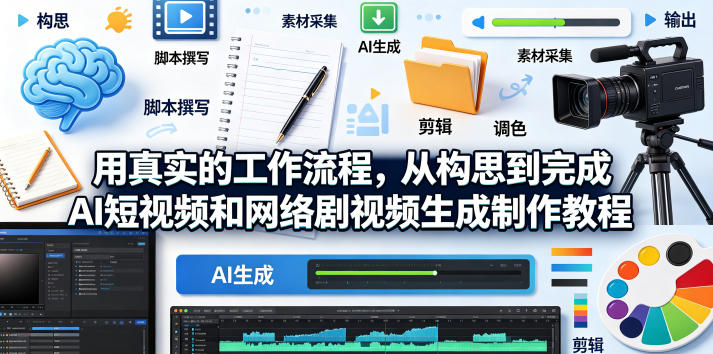 用真实的工作流程，从构思到完成AI短视频和网络剧视频生成制作教程-中英字幕-创薯资源