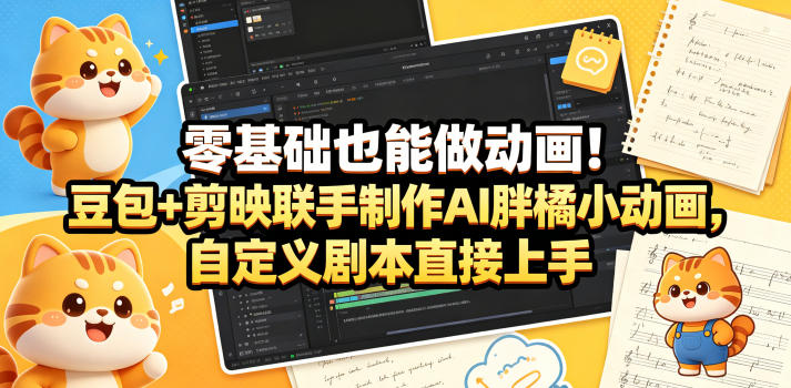 零基础也能做动画！豆包+剪映联手制作AI胖橘小动画，自定义剧本直接上手-创薯资源