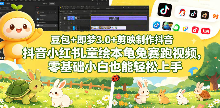 豆包＋即梦3.0+剪映制作抖音小红书儿童绘本龟兔赛跑视频，零基础小白也能轻松上手-创薯资源