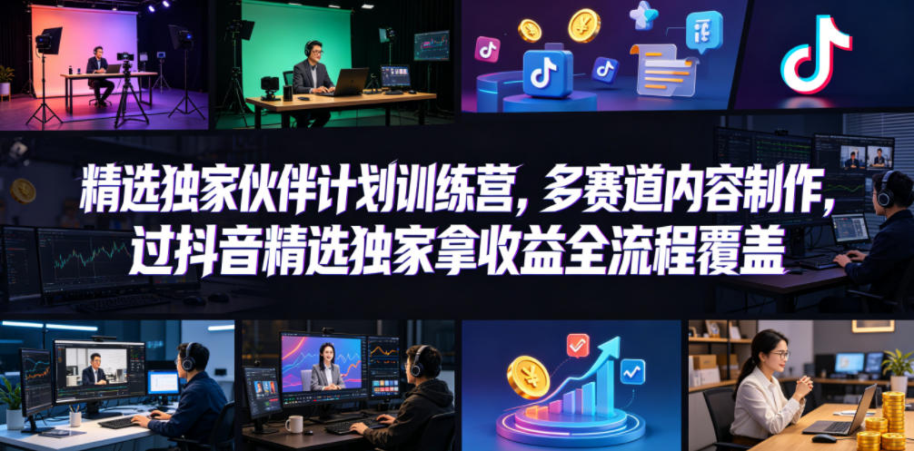 小豁食堂精选独家伙伴计划训练营，多赛道内容制作，过抖音精选独家拿收益全流程覆盖-创薯资源