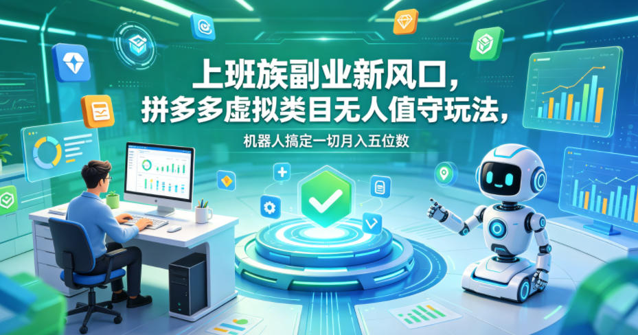 上班族副业新风口，拼多多虚拟类目无人值守玩法，机器人搞定一切月入五位数【揭秘】-创薯资源
