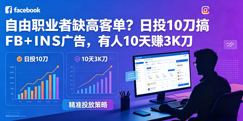 自由职业者缺高客单？日投10刀搞FB+INS广告，有人10天赚3K刀！【原创双语字幕】-创薯资源