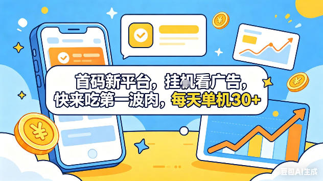 首码新平台，挂G自动看广告，快来吃第一波肉，每天单机30+，可矩阵放大【揭秘】-创薯资源