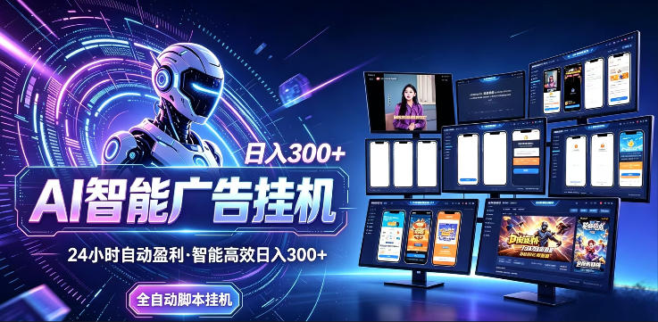 AI智能广告挂G项目，无需人工，单机稳定日入200+，可矩阵放大，24小时不间断刷广告賺收益【揭秘】-创薯资源
