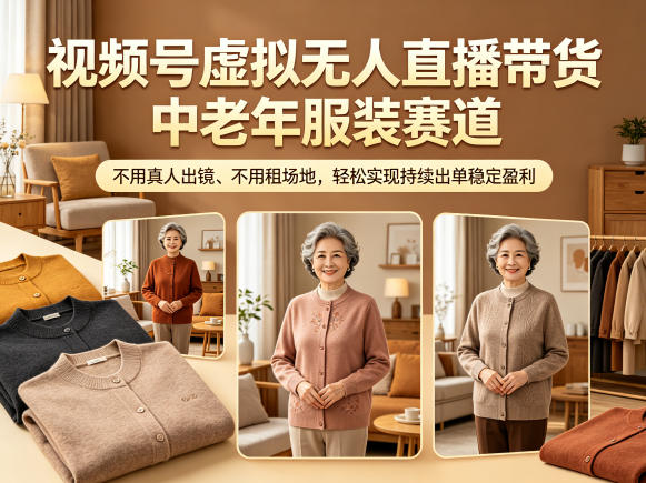 视频号虚拟无人直播带货中老年服装赛道，不用真人出镜、不用租场地，轻松实现持续出单稳定盈利-创薯资源