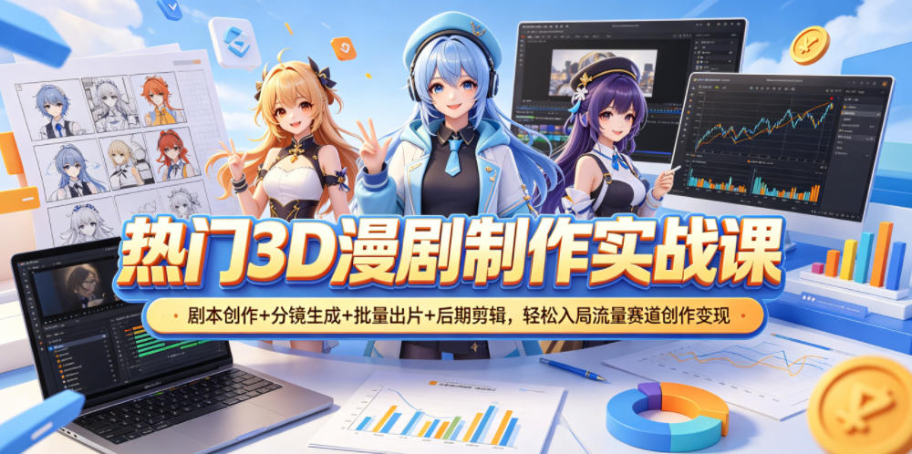 热门3D漫剧制作实战课，剧本创作+分镜生成+批量出片+后期剪辑，轻松入局流量赛道创作变现-创薯资源