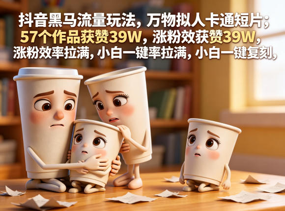 抖音黑马流量玩法，万物拟人卡通短片，57个作品获赞39W，涨粉效率拉满，小白一键复刻，保姆级拆解-创薯资源