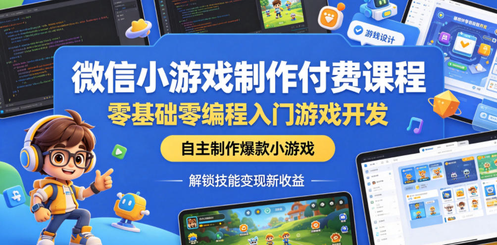 微信小游戏制作付费课程，零基础零编程入门游戏开发，自主制作爆款小游戏，解锁技能变现新收益-创薯资源