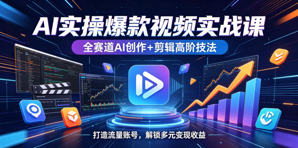 AI实操爆款视频实战课，全赛道AI创作+剪辑高阶技法，打造流量账号，解锁多元变现收益-创薯资源