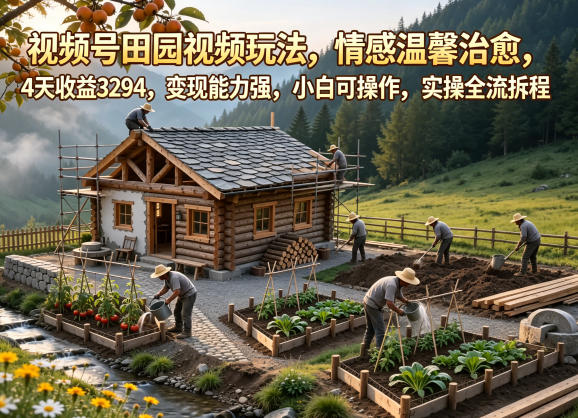 视频号田园视频玩法，情感温馨治愈，4天收益3294，变现能力强，小白可操作，实操全流程拆解-创薯资源