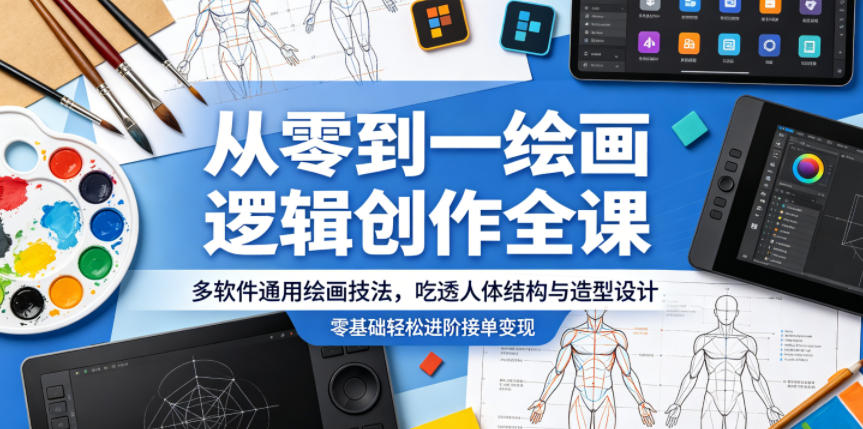从零到一绘画逻辑创作全课，多软件通用绘画技法，吃透人体结构与造型设计，零基础轻松进阶接单变现-创薯资源