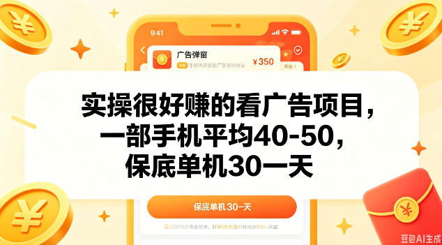 实操很好做的看广告项目，一部手机平均40-50，保底30单机一天【揭秘】-创薯资源