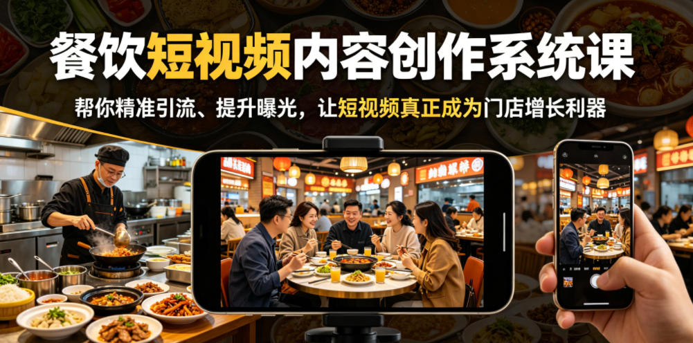 餐饮短视频内容创作系统课，帮你精准引流、提升曝光，让短视频真正成为门店增长利器-创薯资源