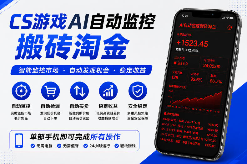 CS游戏AI自动监控搬砖淘金，稳定运行多年，支持任何形式验证，日入300+【揭秘】-创薯资源