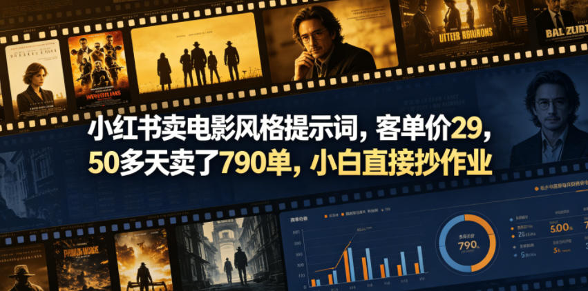 小红书卖电影风格提示词，客单价29，50多天卖了790单，小白直接抄作业！-创薯资源