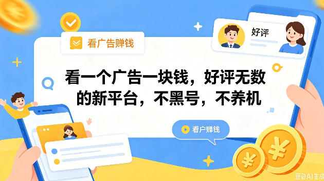 看一个广告一块钱，好评无数的新平台，不黑号，不养机，一撸几十块钱还是不错的【揭秘】-创薯资源