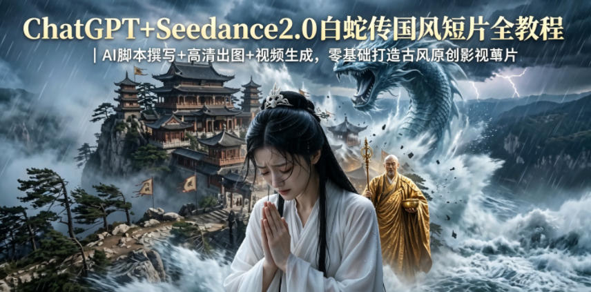 ChatGPT+Seedance2.0白蛇传国风短片全教程｜AI脚本撰写+高清出图+视频生成，零基础打造古风原创影视短片-创薯资源