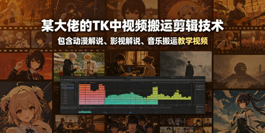某大佬的TK中视频搬运剪辑技术，包含动漫解说、影视解说、音乐搬运教学视频-创薯资源