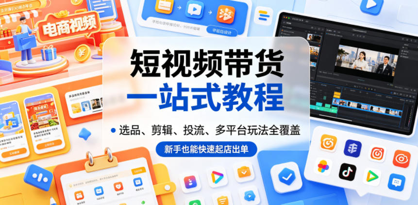 短视频带货一站式教程，选品、剪辑、投流、多平台玩法全覆盖，新手也能快速起店出单-创薯资源