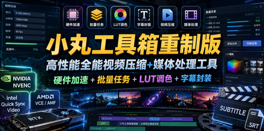 小丸工具箱重制版–高性能全能视频压缩+媒体处理工具｜硬件加速+批量任务+LUT调色+字幕封装-创薯资源