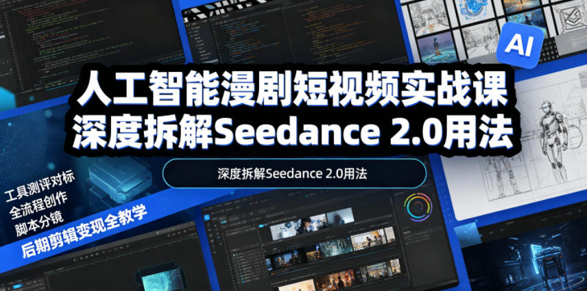 人工智能漫剧短视频实战课，深度拆解Seedance 2.0用法，工具测评对标+全流程创作+脚本分镜+后期剪辑变现全教学-创薯资源