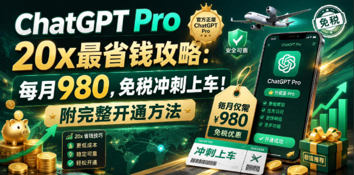 ChatGPT Pro 20x最省钱攻略：每月980，免税冲刺上车！附完整开通方法【文档】-创薯资源