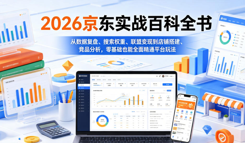 2026京东实战百科全书，从数据复盘、搜索权重、联盟变现到店铺搭建、竞品分析，零基础也能全面精通平台玩法-创薯资源