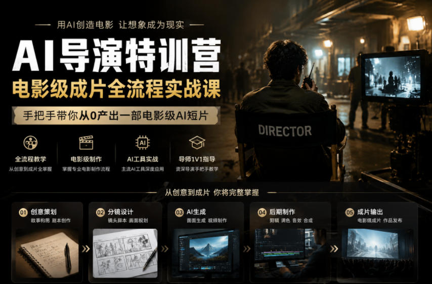 AI导演特训营，电影级成片全流程实战课，手把手带你从0产出一部电影级AI短片-创薯资源