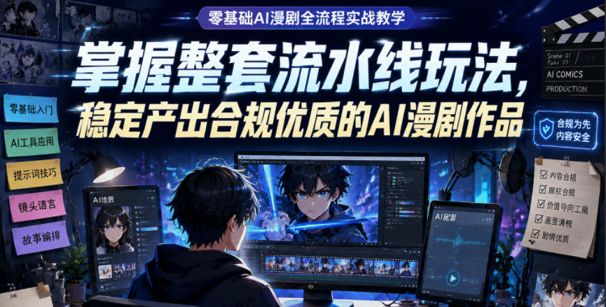 零基础AI漫剧全流程实战教学，掌握整套流水线玩法，稳定产出合规优质的AI漫剧作品-创薯资源