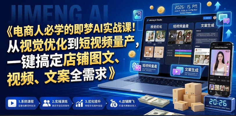 电商人必学的即梦AI实战课！从视觉优化到短视频量产，一键搞定店铺图文、视频、文案全需求-创薯资源
