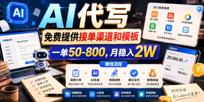 AI代写，免费提供接单渠道和模板，一单50-800，月稳入2W【揭秘】-创薯资源
