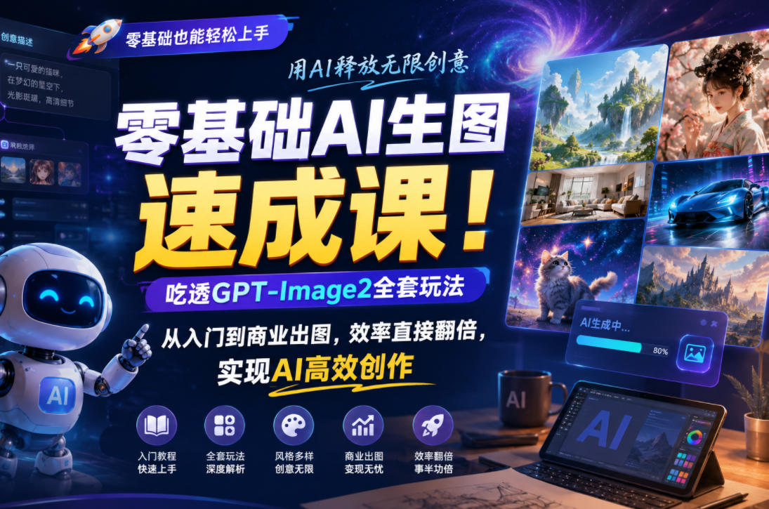零基础AI生图速成课！吃透GPT-Image2全套玩法，从入门到商业出图，效率直接翻倍，实现AI高效创作-创薯资源