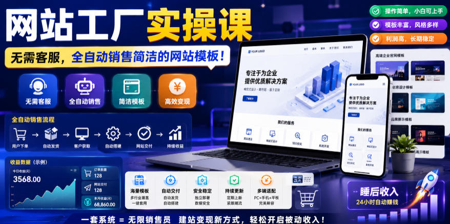 网站工厂实操课，无需客服，网站模板自动赚钱！【原创双语字幕】-创薯资源