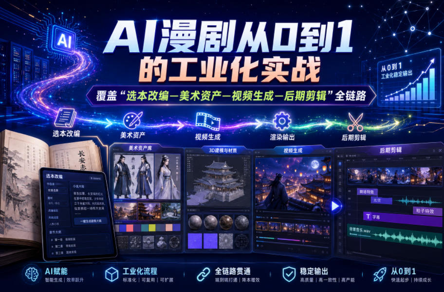 AI漫剧从0到1的工业化实战，覆盖“选本改编—美术资产—视频生成—后期剪辑”全链路(更新6月)-创薯资源