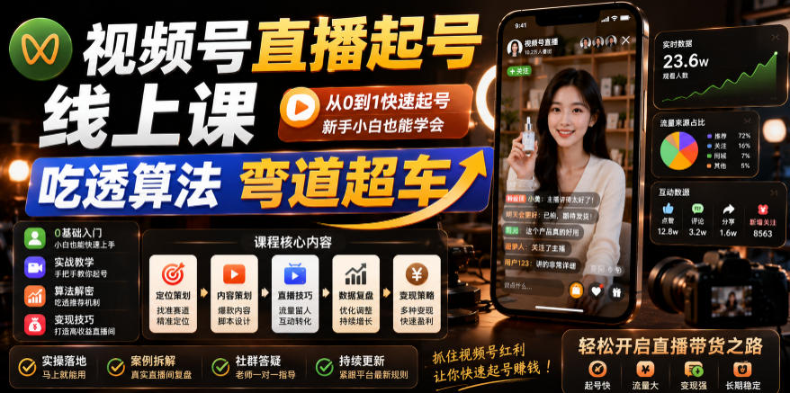 视频号直播起号线上课，吃透算法弯道超车(2026年6月)-创薯资源