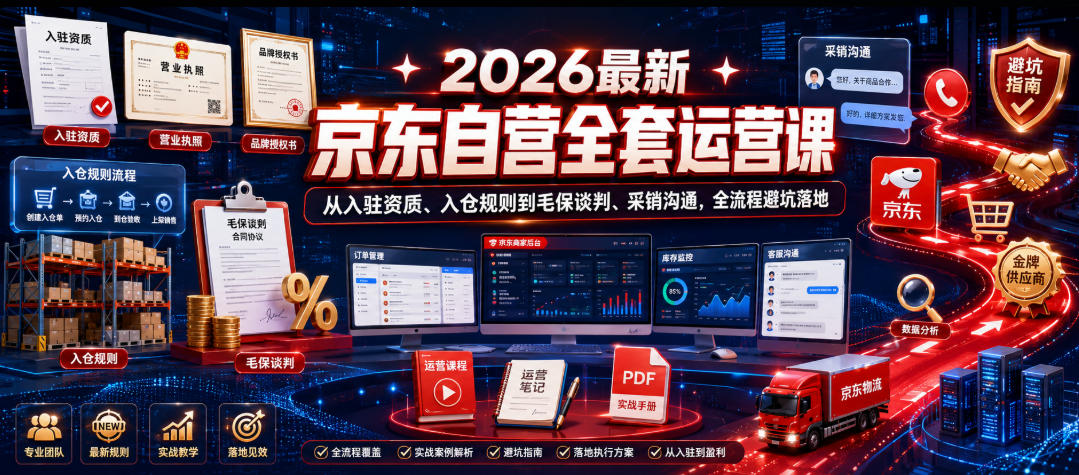 2026最新京东自营全套运营课，从入驻资质、入仓规则到毛保谈判、采销沟通，全流程避坑落地-创薯资源
