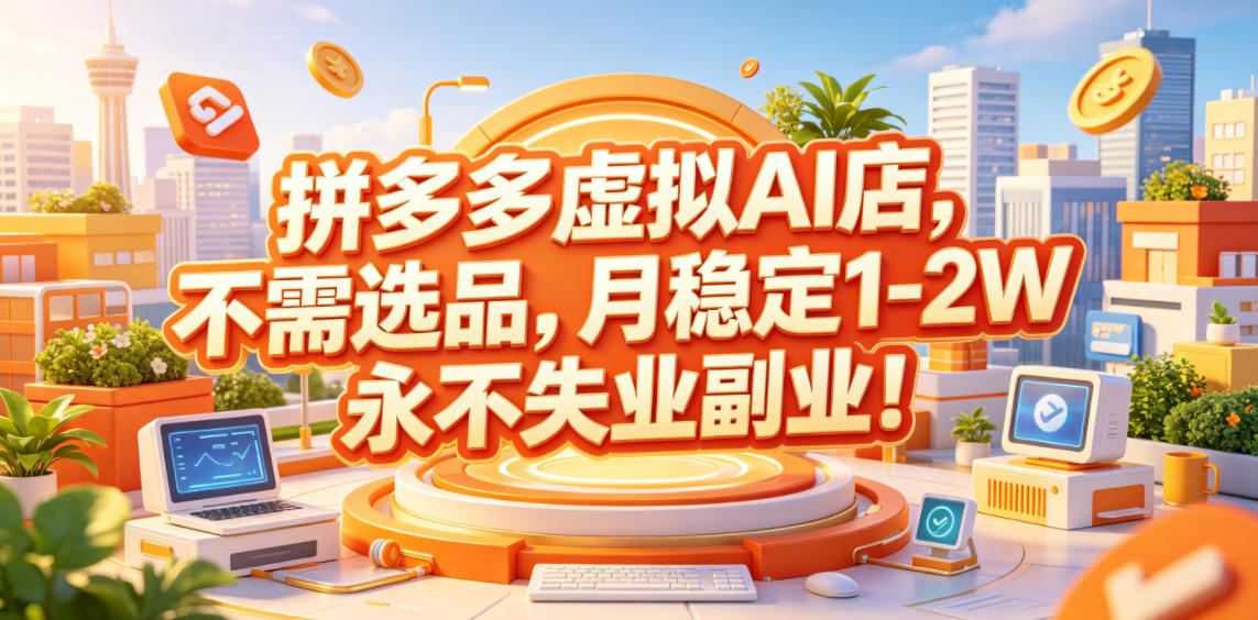 拼多多虚拟AI店，不需选品，月稳定1-2W，永不失业副业！【揭秘】-创薯资源