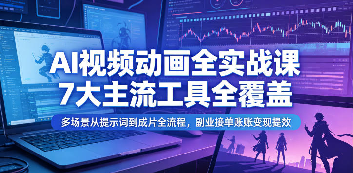 AI视频动画全实战课，7大主流工具全覆盖，多场景从提示词到成片全流程，副业接单账号变现提效-创薯资源