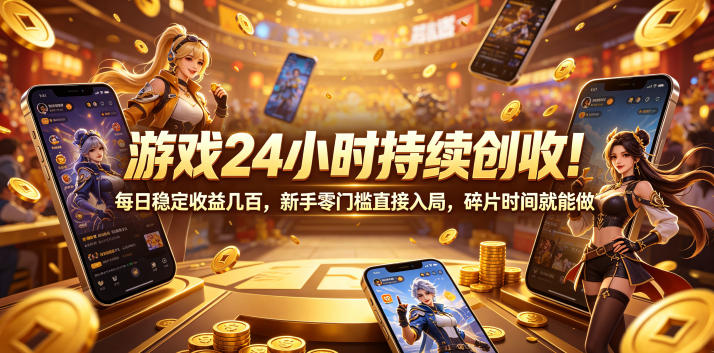 游戏24小时持续创收！每日稳定收益几百，新手零门槛直接入局，碎片时间就能做【揭秘】-创薯资源