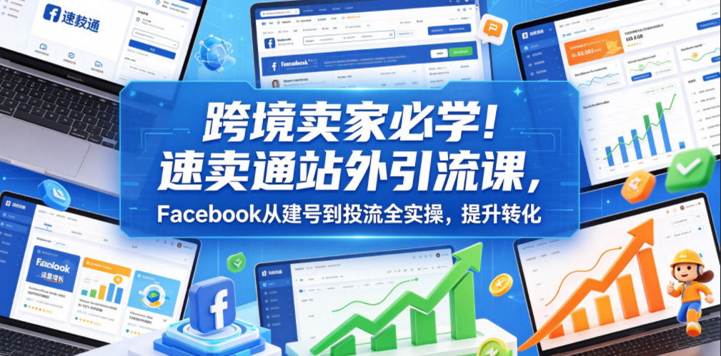 跨境卖家必学！速卖通站外引流课，Facebook从建号到投流全实操，提升转化-创薯资源